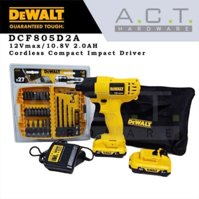 Dewalt DCF805D2A, 12Vmax/10.8V Cordless Impact Driver 2.0AH with Accessories