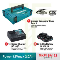 Makita 197664-0 (MKP1SA122), 1Pc 12V Charger & 2Pcs 2.0AH Battery Power Source Kit