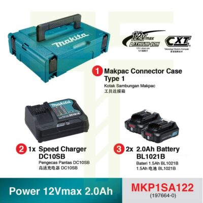 Makita 197664-0 (MKP1SA122), 1Pc 12V Charger & 2Pcs 2.0AH Battery Power Source Kit