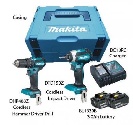 Makita DLX2198J, Cordless Combo Kit (DHP483Z + DTD153Z)