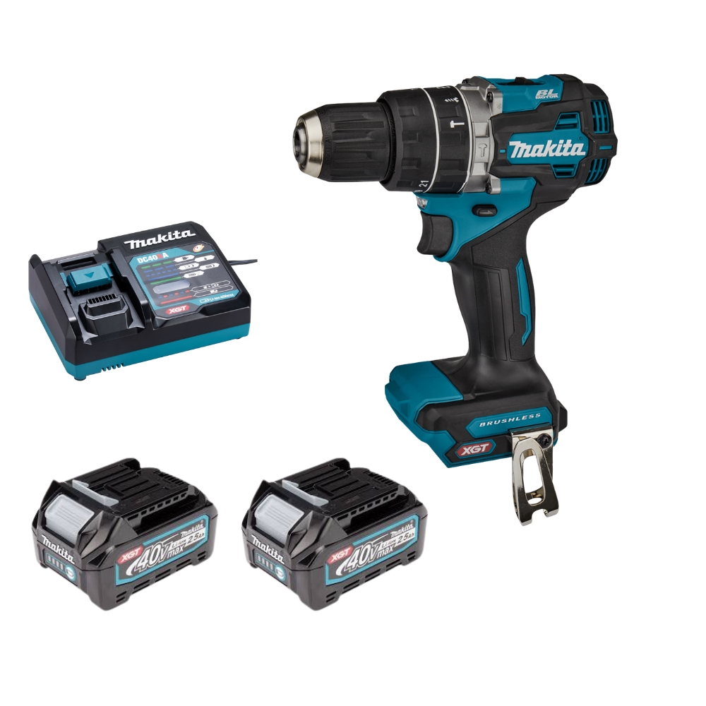 MAKITA HP002GD201, 40V CORDLESS HAMMER DRIVER DRILL (2PCS 2.5AH BATTERY, 1PC CHARGER)