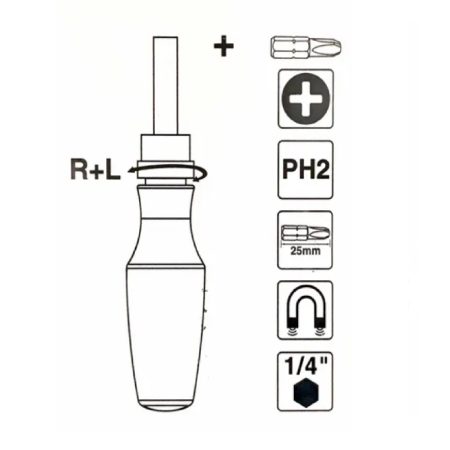 Makita D-58833, Ratchet Screwdriver with Screw Bit 25mm (PH2) - Image 2