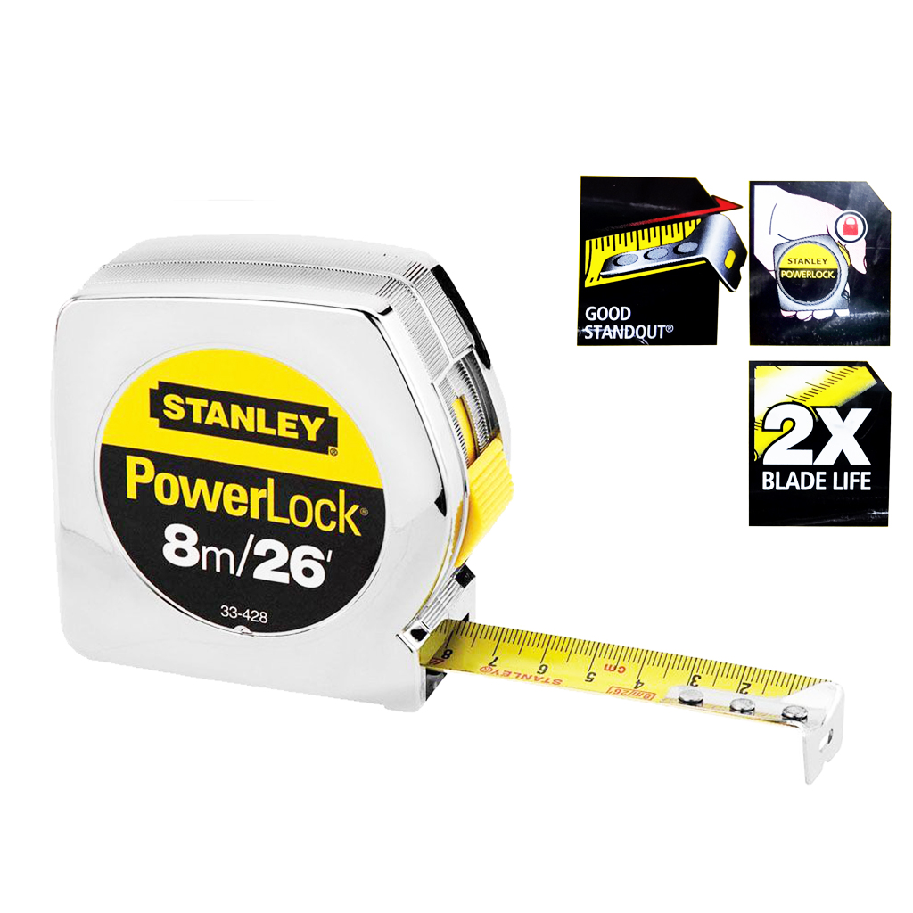 Stanley STHT33428 8 PowerLock Measuring Tape 8M 26FT A.C.T. Hardware