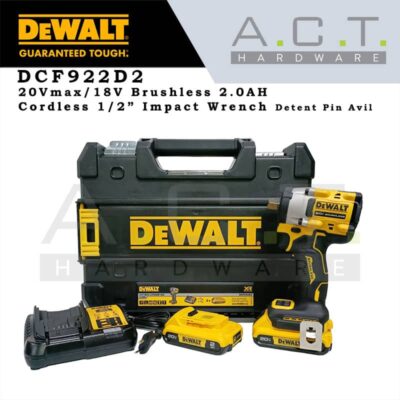 Dewalt DCF922D2, 20Vmax Cordless Detent Pin Anvil Impact Wrench 1/2" 2.0AH Brushless