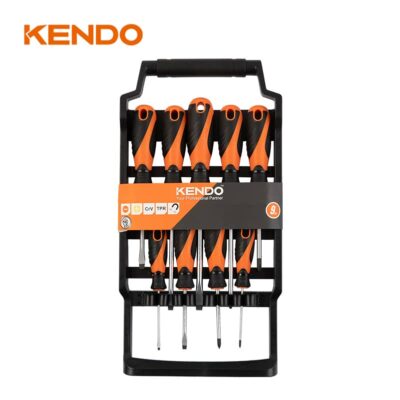 Kendo 20214, 9pcs Screwdriver Set with Plastic Rack (Slotted, Phillips)