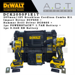 Dewalt DCK2050P1E1T, 20Vmax/18V Cordless Brushless Combo Kit (Impact Driver DCF850 + Hammer Driver Drill DCD805)