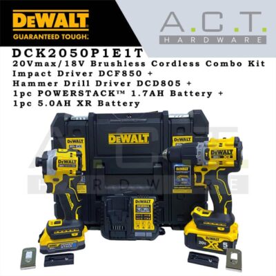 Dewalt DCK2050P1E1T, 20Vmax/18V Cordless Brushless Combo Kit (Impact Driver DCF850 + Hammer Driver Drill DCD805)