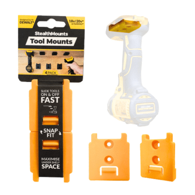 StealthMounts Tool Mounts for Dewalt 18V/ 20V Max & Flexvolt Series [SKU: TM-DW18-YLW-4LF]