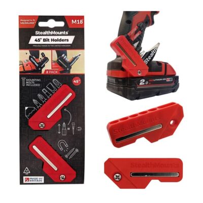 StealthMounts 45° Magnetic Bit Holder for Milwaukee M18 Tools [SKU: BH-M18-45-RED]