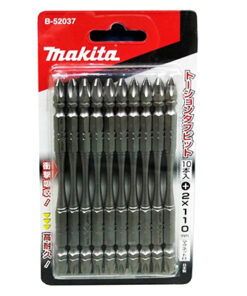 MAKITA 10PCS MAGNETIC DOUBLE ENDED SILVER TORSION SCREW BITS SET, PH 2, 1/4 HEX SHANK (E-FORM, NZ), 110MM, B-52037
