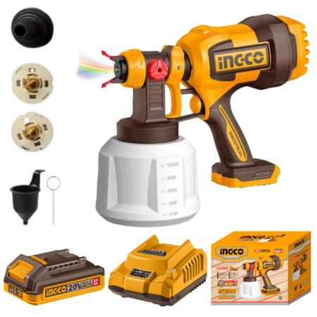 INGCO CSGLI20042, 20V LI-ION CORDLESS PAINT SPRAY GUN (1x 2.0AH SET)