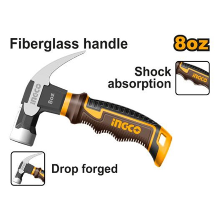 INGCO HCH81008D, 8OZ Mini Drop-Forged Claw Hammer with Ergonomic Fibreglass Handle - Image 2