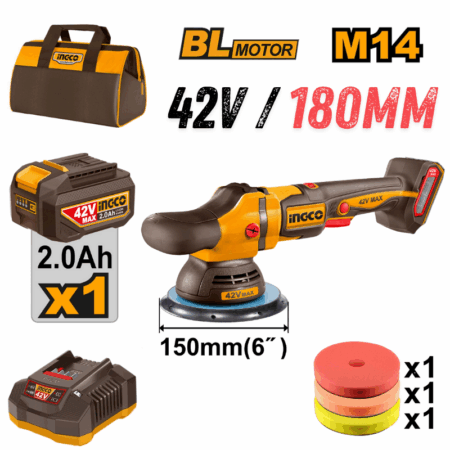 INGCO APLI42151, 42V Compact Brushless Cordless Polisher Set, 150MM (6"), With Accessories Set
