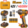 INGCO CIWLI42461, 42V Compact Brushless Cordless 1/2" Impact Wrench Set, 460Nm, With Accessories Set
