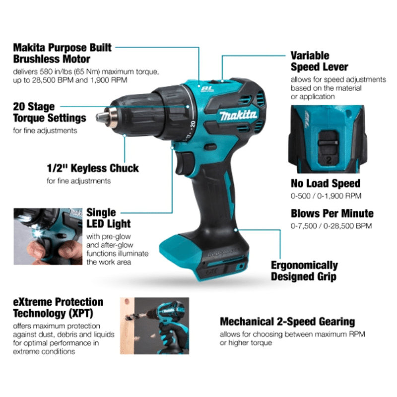 MAKITA DHP490RF DC HAMMER DRIVER DRILL 18V BL 13MM (1PC 3.0AH BATTERY, 1PC CHARGER) - Image 2