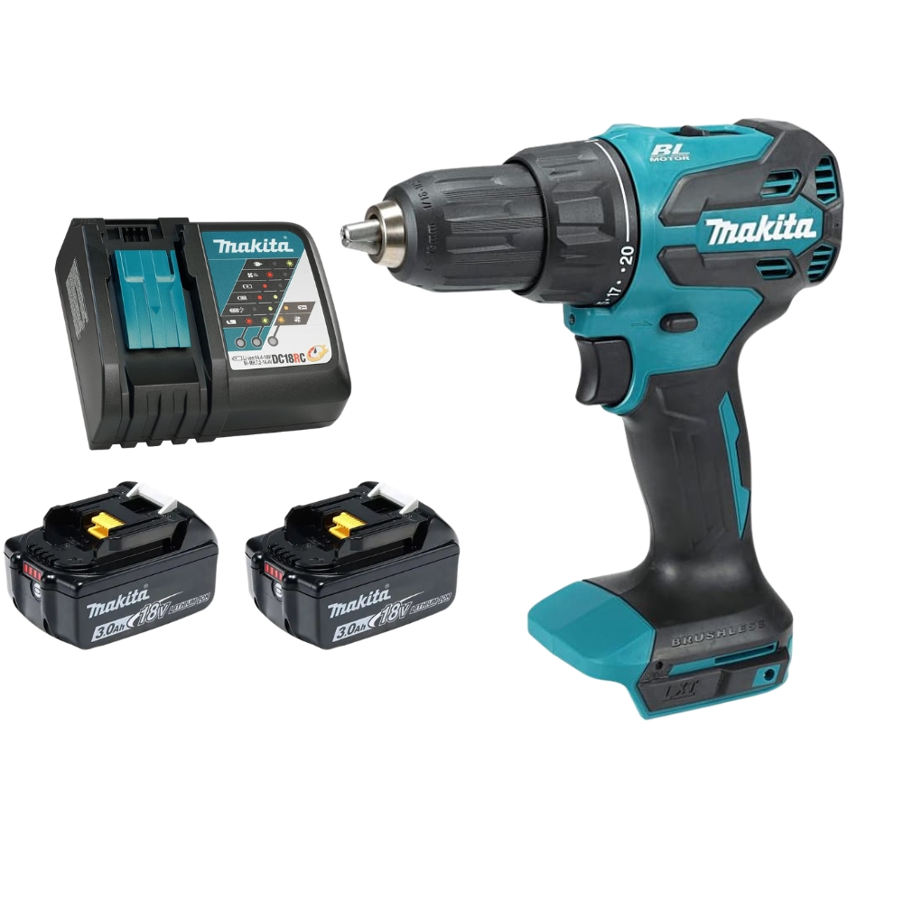 MAKITA DHP490RFE DC HAMMER DRIVER DRILL 18V BL 13MM (2PCS 3.0AH BATTERY, 1PC CHARGER)
