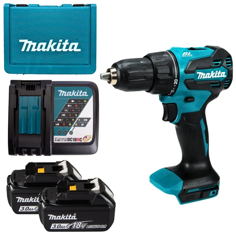 MAKITA DHP490RFE DC HAMMER DRIVER DRILL 18V BL 13MM (2PCS 3.0AH BATTERY, 1PC CHARGER)