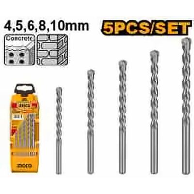 INGCO 5PCS MASONRY DRILL BIT SET 4,5,6,8 & 10MM AKD3051