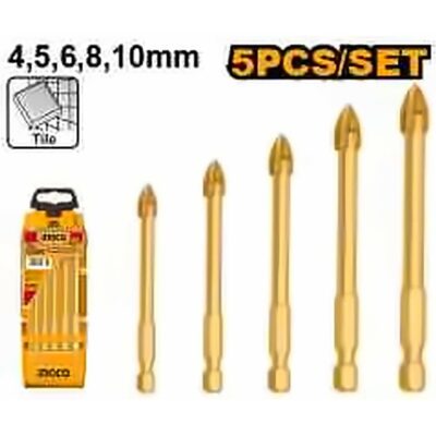 INGCO 5PCS GLASS & TILE DRILL BIT SET 4,5,6,8 & 10MM AKD7058