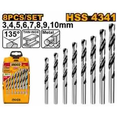 INGCO 8PCS HSS DRILL BIT SET 3-10MM (3,4,5,6,7,8,9,10MM) AKDB1088