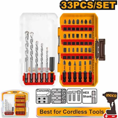 INGCO 33PCS IMPACT SCREWDRIVER BITS+MANSONRY DRILL SET AKDL11303