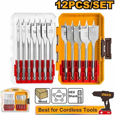 INGCO 12PCS FLAT WOOD DRILL BITS SET AKDL1206