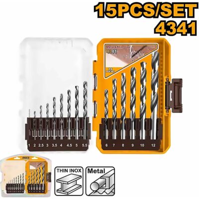 INGCO 15PCS 4341 HSS DRILL BIT SET 1~12MM 135° AKDL51506