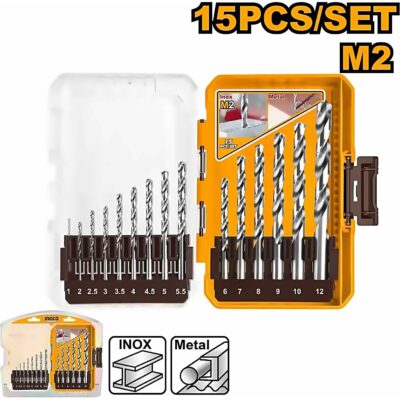 INGCO 15PCS M2 HSS DRILL BIT SET 1~12MM 135° AKDL51508