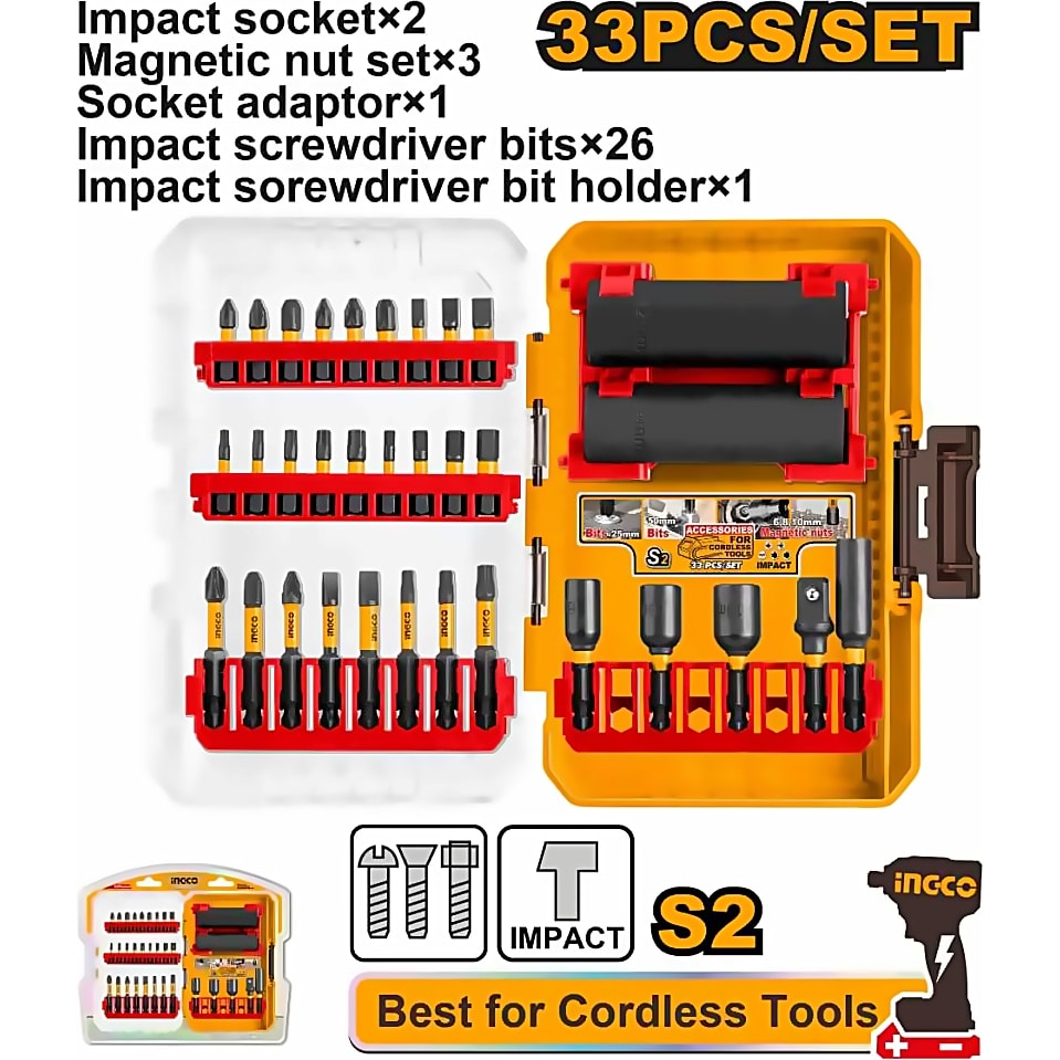 INGCO 33PCS IMPACT DRIVER BITS + SOCKET SET AKDL63306