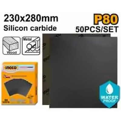 INGCO SILICON CARBIDE WATERPROOF SANDPAPER 230X280MM 50PCS GRIT P80 AKHS008016