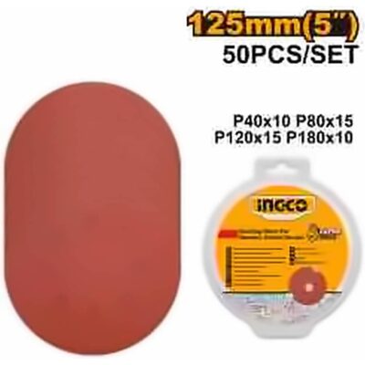 INGCO 50PCS SANDING SHEET FOR RANDOM ORBITAL SANDER 125MM AKRS1250511