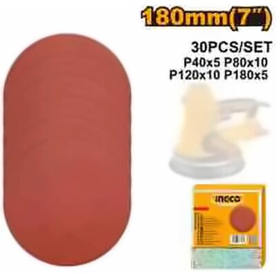 INGCO 30X 7" SANDING DISCS 5XP40 P180,10XP80,P120 (FOR DWS10508) AKRS180030