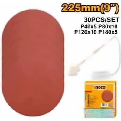 INGCO 30X 9" SANDING DISCS 5XP40 & P180,10XP80 & P120 AKRS225030