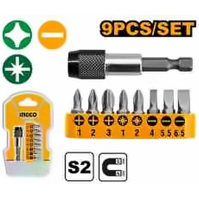 INGCO 9PCS SCREWDRIVER BIT SET QUICK RELEASE HOLDER AKSD0071