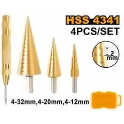 INGCO 3PC HSS STEP DRILL SET 4-12, 4-22,4-32MM+AUTO CENTER PUNCH AKSDS2041