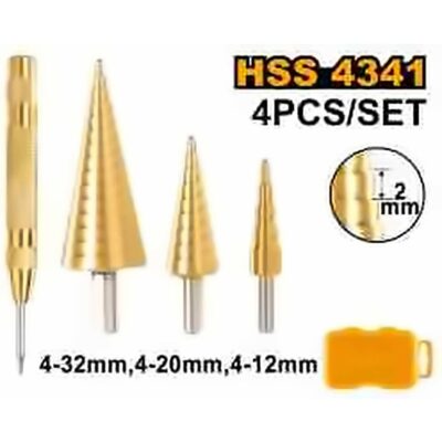 INGCO 3PC HSS STEP DRILL SET 4-12, 4-22,4-32MM+AUTO CENTER PUNCH AKSDS2041