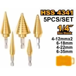 INGCO 5PC HSS STEP DRILL SET (2X 4-12, 6-18, 4-22, 6-35MM) AKSDS2051