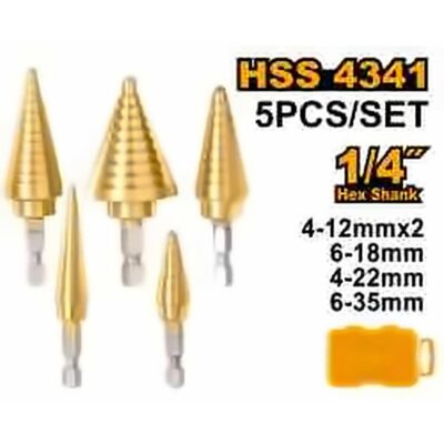 INGCO 5PC HSS STEP DRILL SET (2X 4-12, 6-18, 4-22, 6-35MM) AKSDS2051