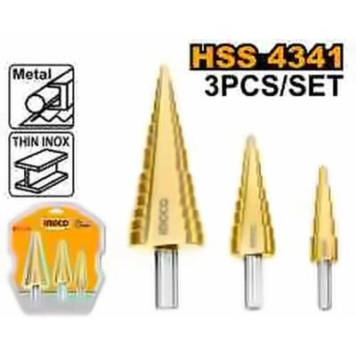 INGCO 3PC HSS STEP DRILL SET HEX SHANK AKSDS80401