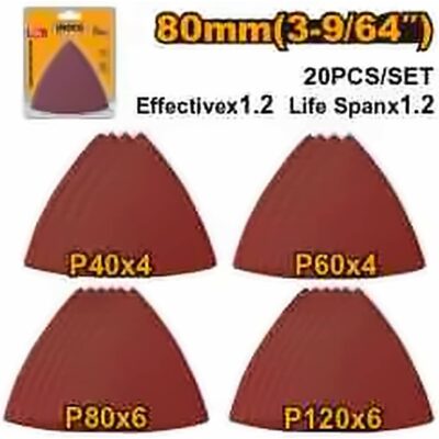 INGCO 20PCS 80MM DELTA SANDING SHEET GRIT 40,60,80,120 AKTS080201