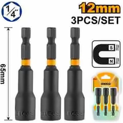 INGCO 3 PCS IMPACT MAGNETIC NUT SET ADAPTOR 12MM AMN1231