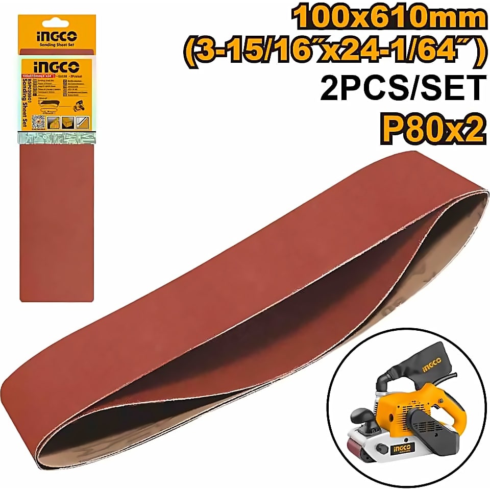 INGCO SANDING BELT SET 100X610MM P80 2PCS BSP020801