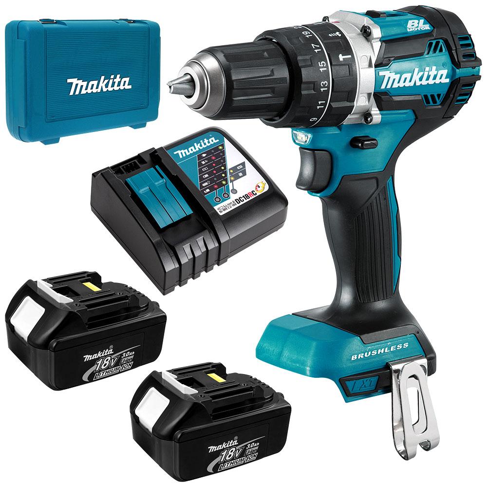 MAKITA DHP484RFE DC HAMMER DRIVER DRILL 18V BL (2PCS 3.0AH BATTERY, 1PC CHARGER)