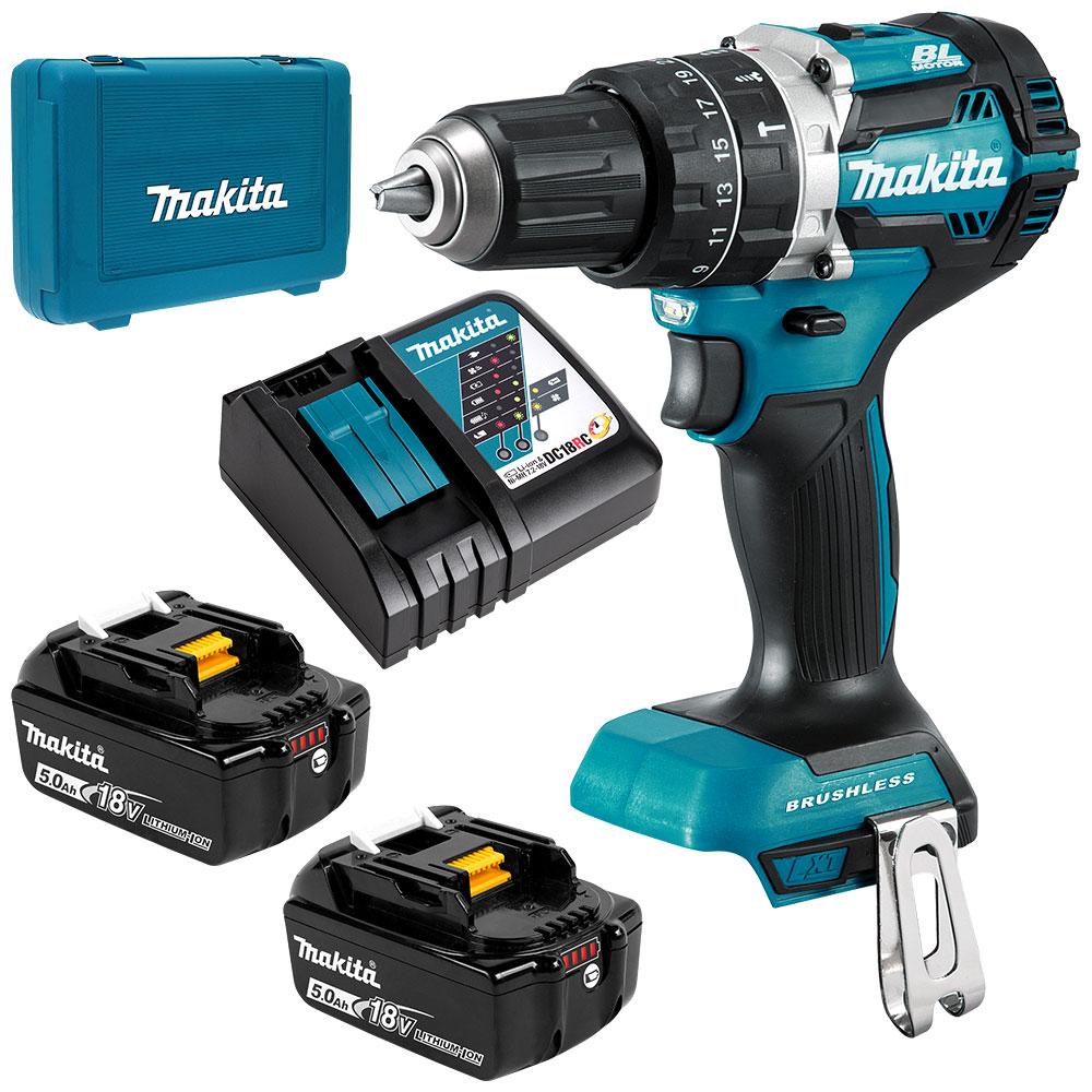 MAKITA DHP484RTE DC HAMMER DRIVER DRILL 18V BL (2PCS 5.0AH BATTERY, 1PC CHARGER)