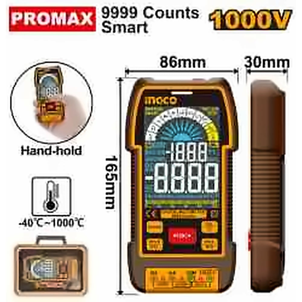 INGCO DIGITAL MULTIMETER 1000V 9999 COUNT SMART DM110004