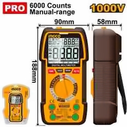 INGCO DIGITAL MULTIMETER 1000V 6000 COUNT MANUAL RANGED DM310002