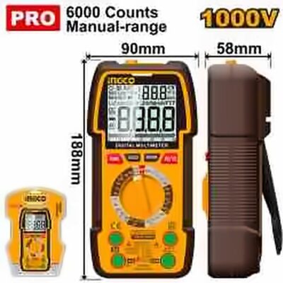INGCO DIGITAL MULTIMETER 1000V 6000 COUNT MANUAL RANGED DM310002