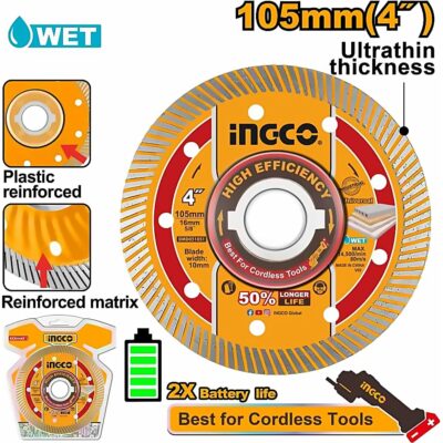INGCO 4" 105MM ULTRATHIN DIMAOND WHEEL WITH FLANGE DMD051051