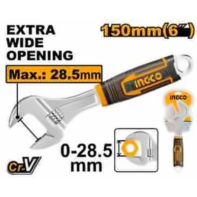INGCO WIDE OPENING ADJUSTABLE WRENCH 8" (200MM) CR-V HADW131068