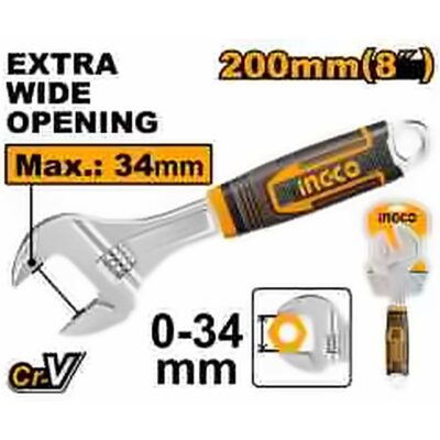 INGCO 8IN ADJUSTABLE WRENCH HADW131088